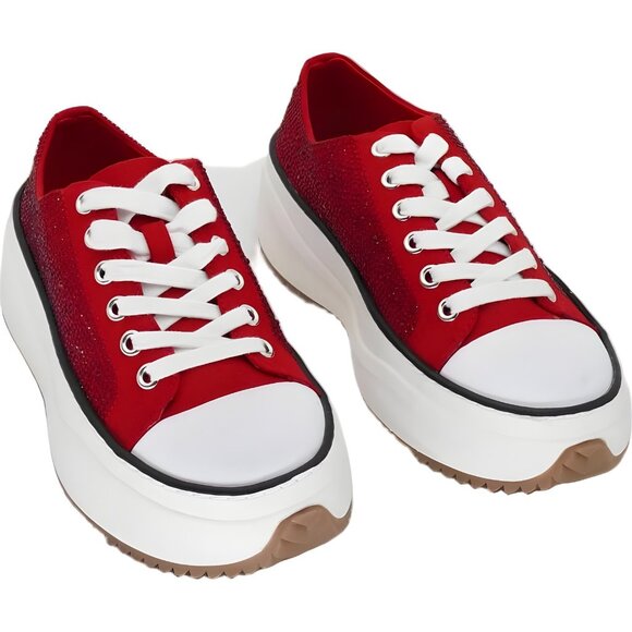 Wild Pair Highfive Red Bling Platform Low-Top Lace-Up Sneakers Women 6M - Picture 1 of 6